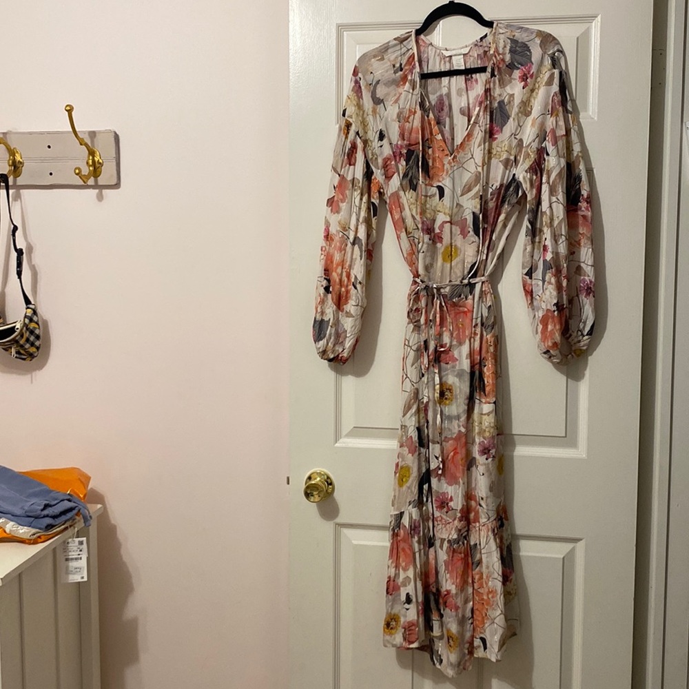 h&m maternity metallic thread floral dress